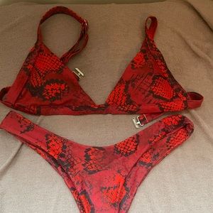 Snake skin thong bikini red